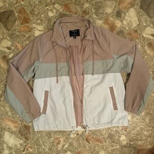 Pastel Colorblock Windbreaker Jacket - Pink, Grey, White